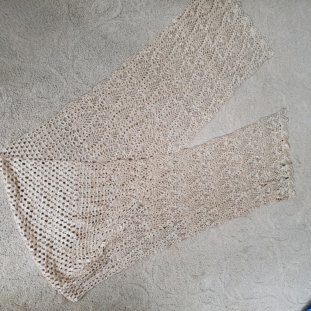 Echo Crochet Scarf Shawl Pineapple Pattern Beige … - image 5